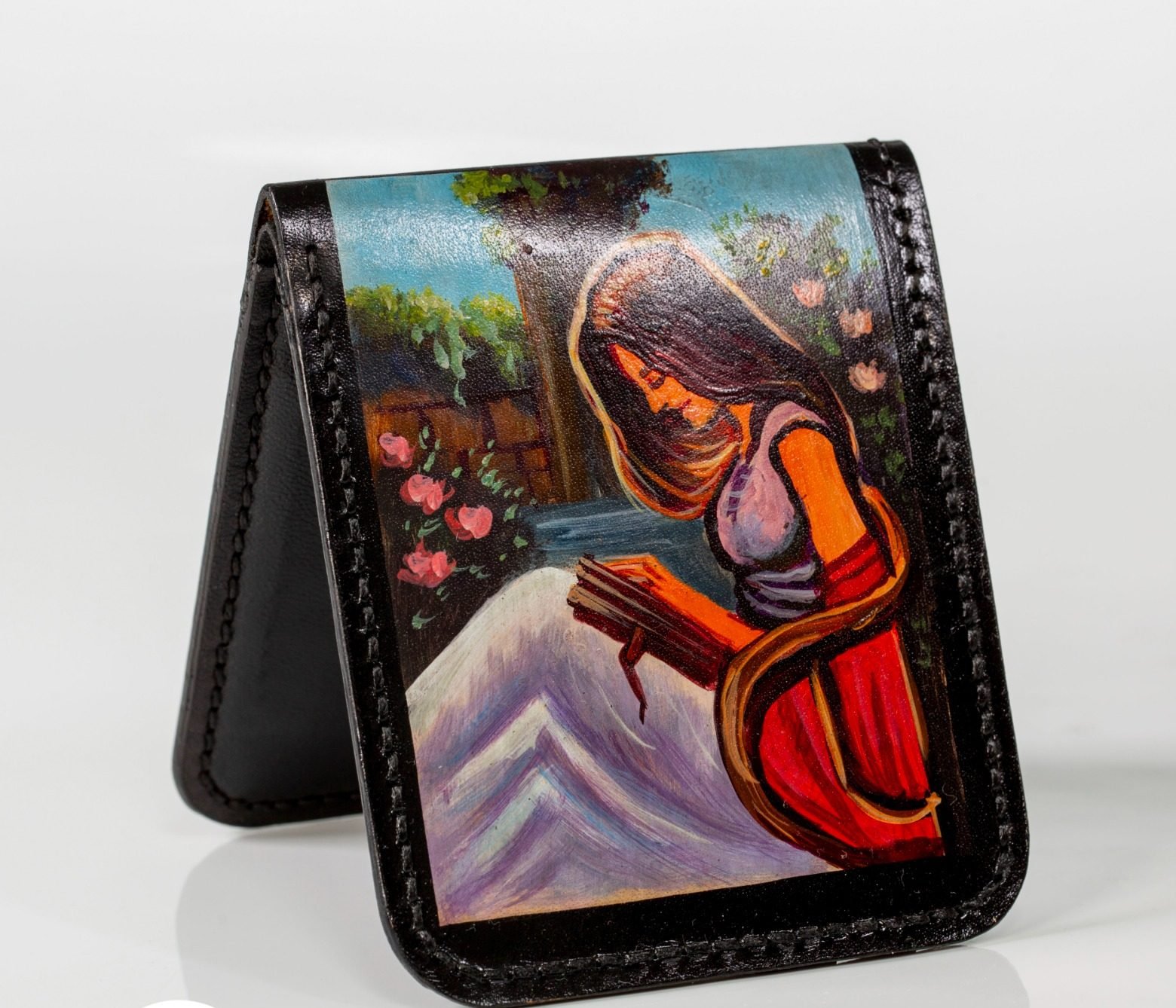 painting on a wallet made of genuine leather