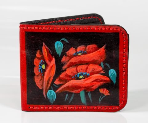 painting on a wallet made of genuine leather