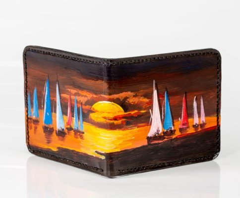 painting on a wallet made of genuine leather