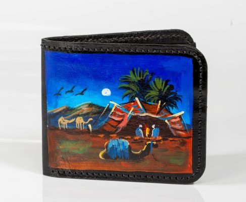 painting on a wallet made of genuine leather