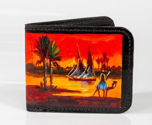 painting on a wallet made of genuine leather