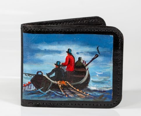 painting on a wallet made of genuine leather