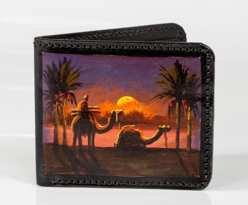 painting on a wallet made of genuine leather